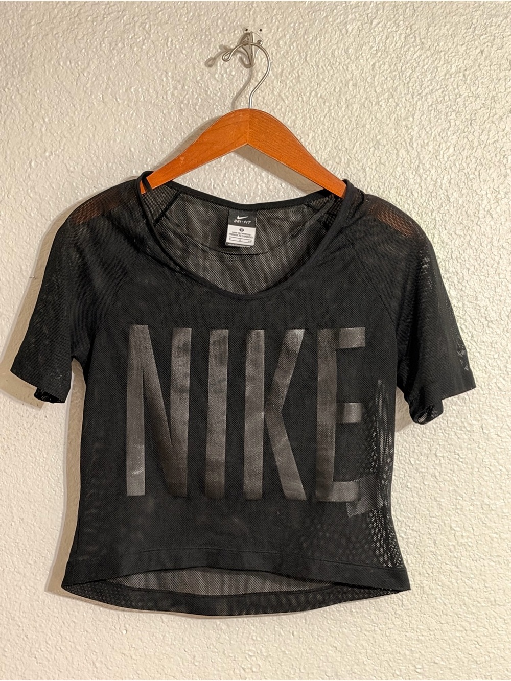 Nike Black Mesh Crop Tee with Large Front NIKE Logo